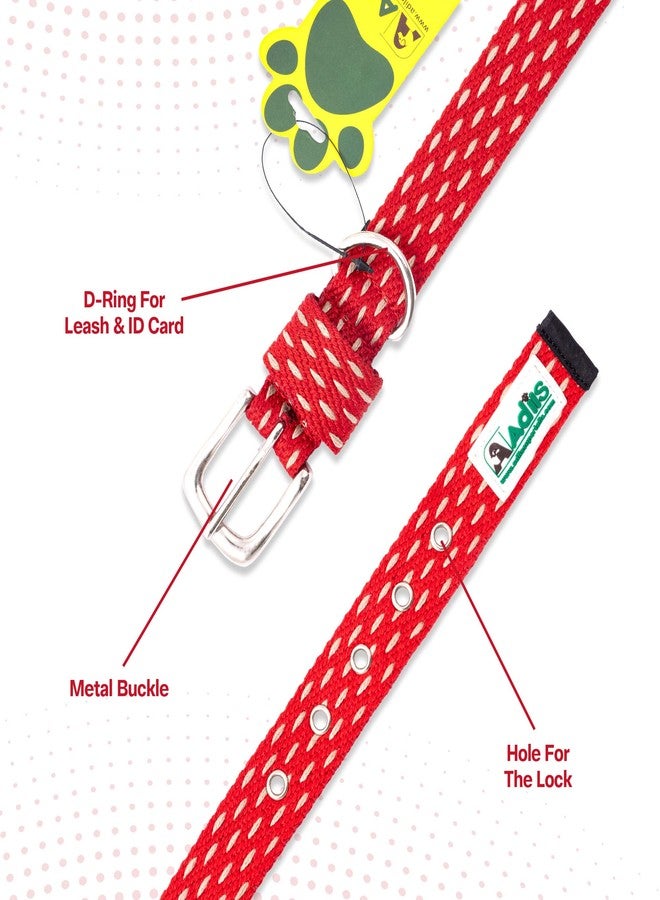 ADIL's Adjustable Beige Dotted Dog Collar For Small, Medium & Large Dogs-Strong D-Ring, Metal Buckle, Pet Collars, Red-Sizes: S,?35.56 cm,W_2.54 cm - Image 3